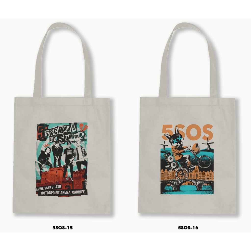 Tas Tote Bag Resleting Kanvas/Blacu  5 Second Of Summer / 5Sos 01