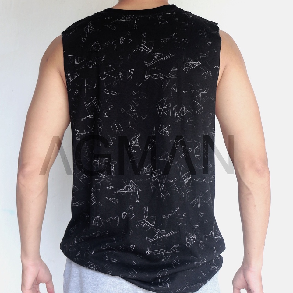 AGMAN Tank Top Low Cut Kaos Gym Fitness Pria Olahraga Motif Crash Brown Keren Terbaru