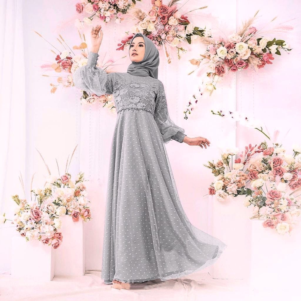 COD☑️Pakaian Gamis Terbaru/Maxi Selina Dress (3SIZE)/Gamis Tutu Tille Dot/Inah Dress Brokat Tile Dot/Pakaian Muslim tille Dot/Pakaian Pesta/Good Quality