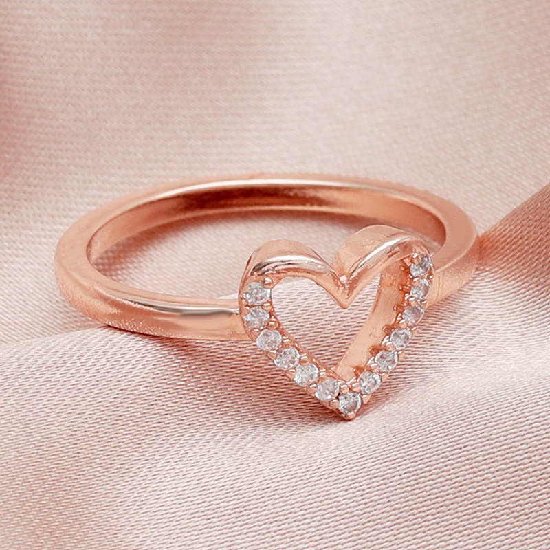 Fancyqube Cincin Sterling Silver 925 Bentuk Hati Hollow Hias Zircon Untuk Wanita