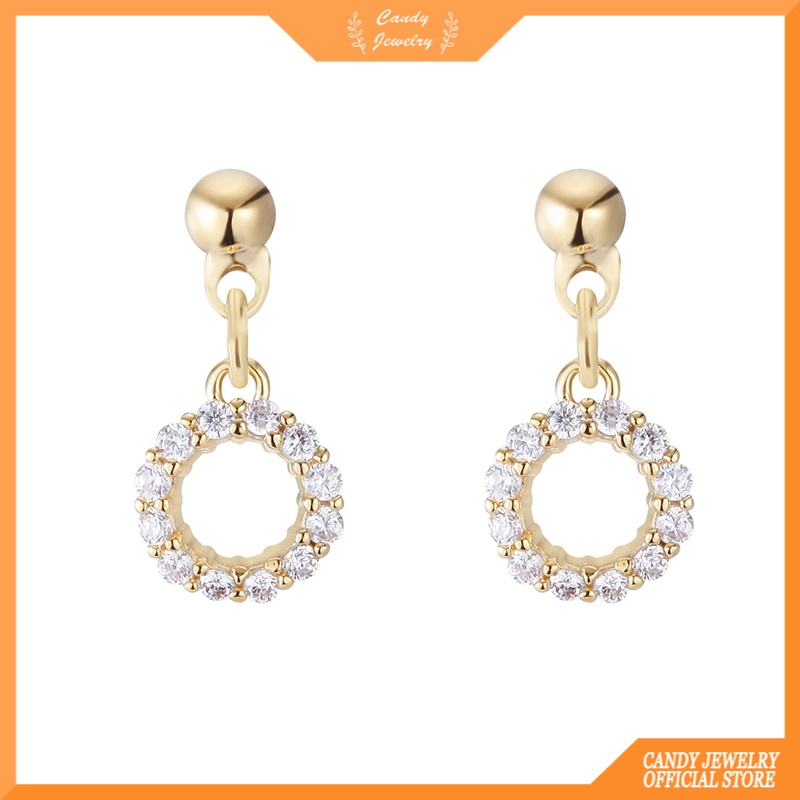 Anting Tusuk Gantung Bahan Sterling Silver 925 Desain Geometri Hollow Hias Zircon Gaya Korea Untuk Wanita