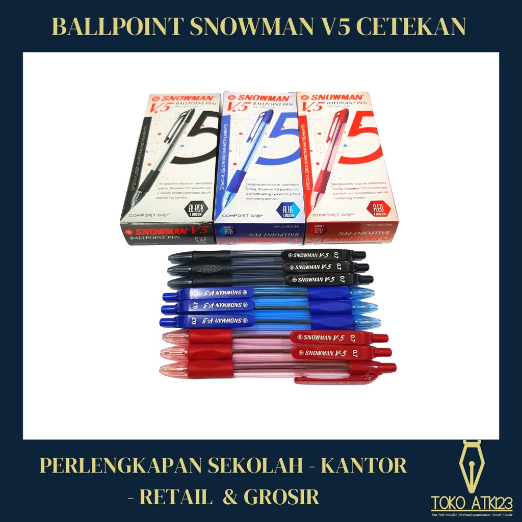 Ballpoint / Bolpen / Pulpen Merk Snowman V-5 V5 0.7 Cetekan