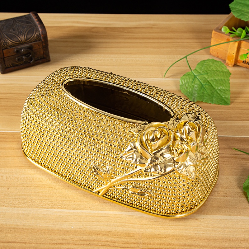 Tissue Box Gold Desktop Kitchen Pumping Tray European Acrylic Fashion KTV Hotel Tissue Box Bar Napkin Box