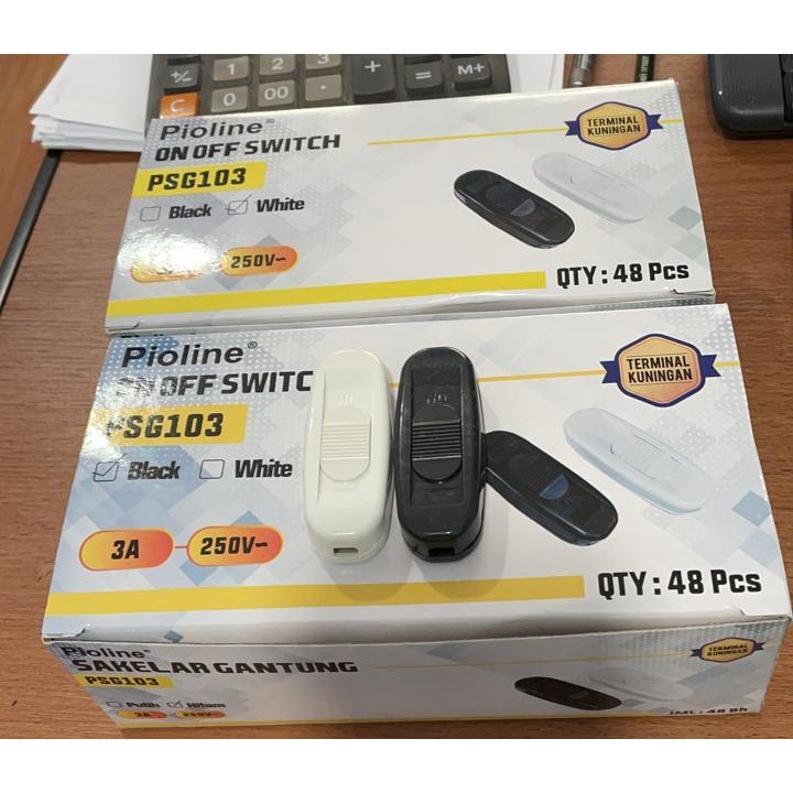 Saklar Lampu Gantung PIOLINE / Saklar Gantung Geser PIOLINE Putih / Hitam - PSG103B / PSG103W