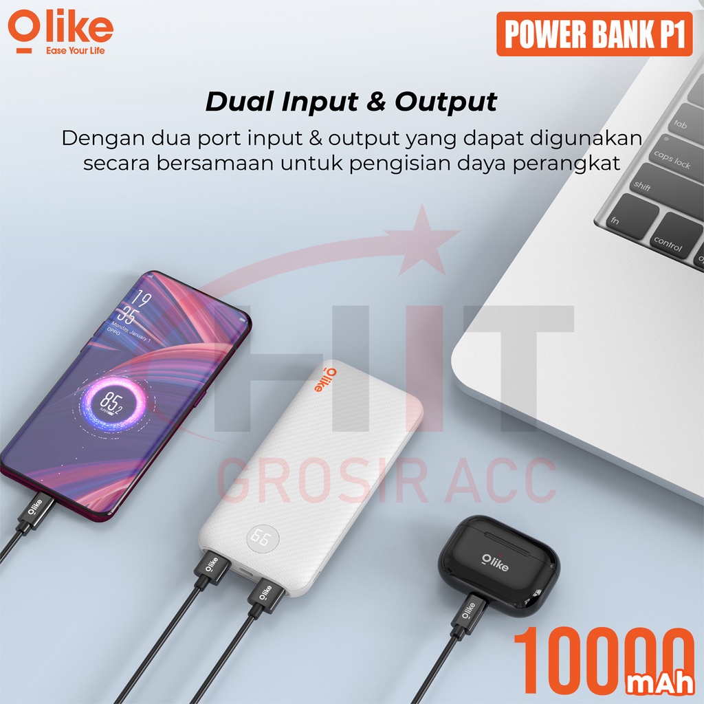 Powerbank Olike Dual USB Port 10.000 mAh LED Display Fast Charging P1