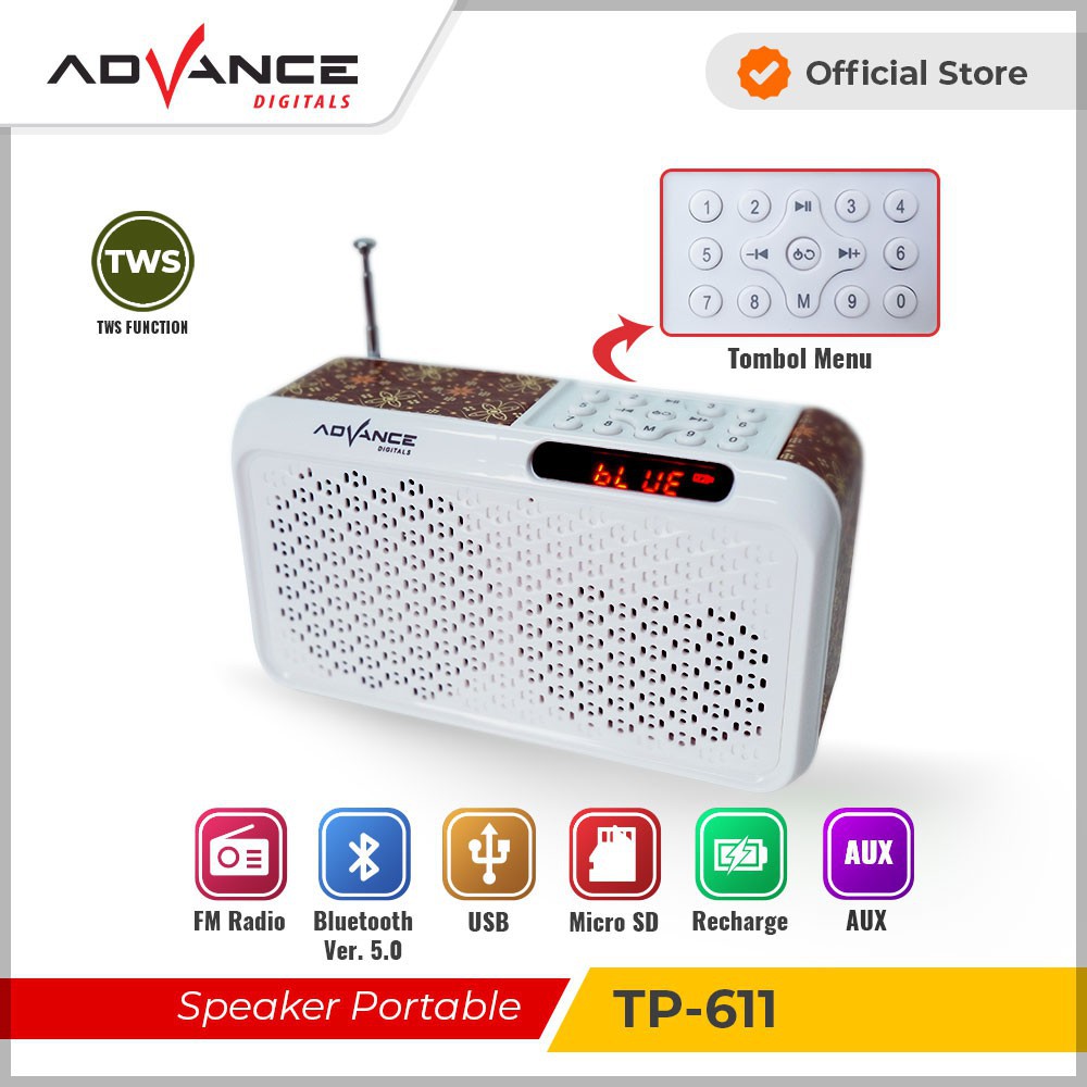 Speaker Advance TP-611 Bt Bluetooth Portable music box | Speaker Murottal Quran 30 Juz