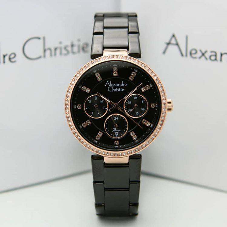 Alexandre Christie AC2874 Original Jam Tangan Wanita Black Rose Gold