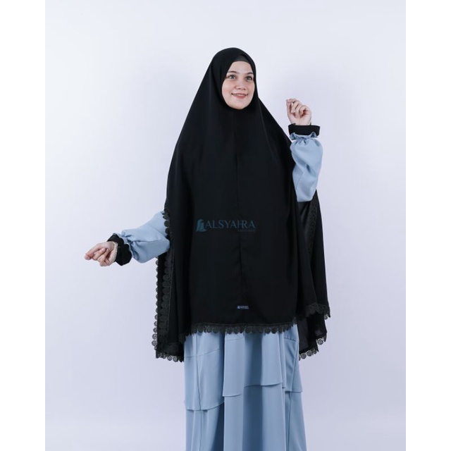 Alsyahra Exclusive Set Khimar Handsplit Al Shams Niqab Bandana Poni Jetblack