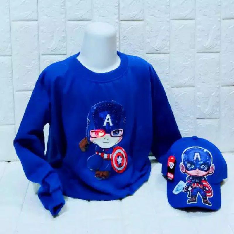 SWEATER ANAK LED KARAKTER SUPERHERO + TOPI LED / SWEATER ANAK LAKI / SWEATER ANAK TERMURAH