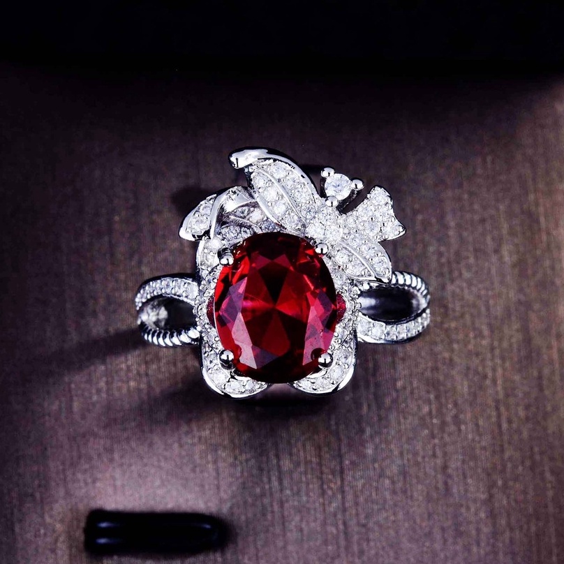 Cincin Permata Merah Gaya Unik Perak 925 Wanita