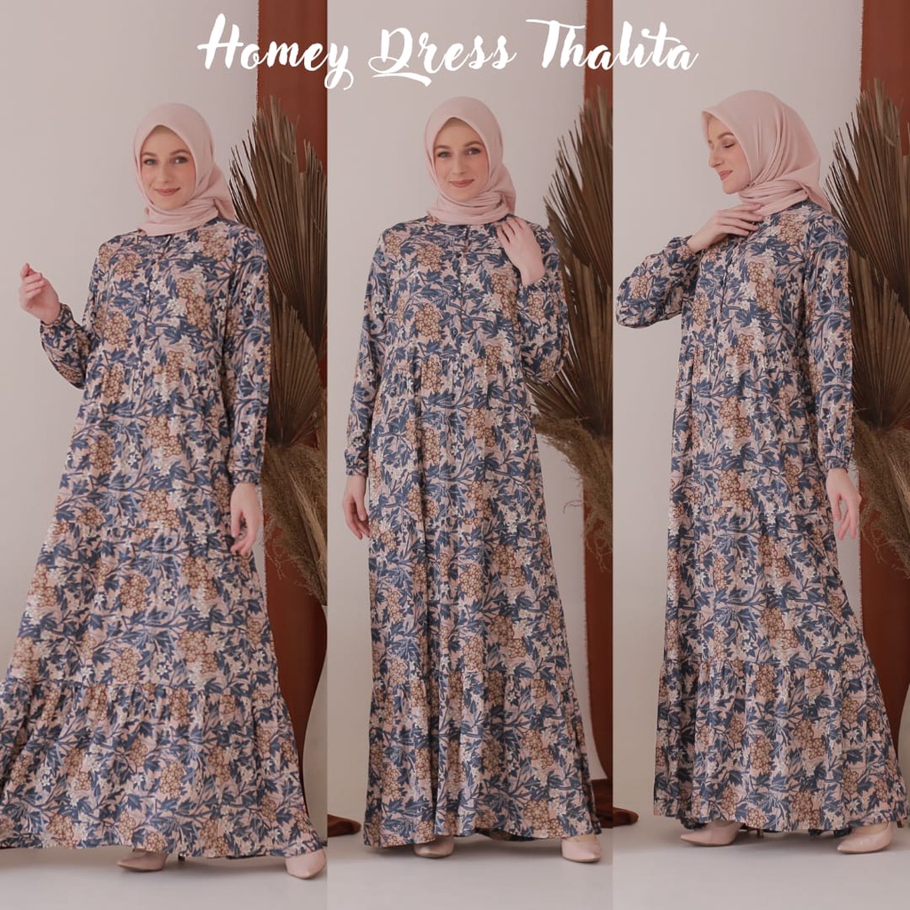 New!! Gamis Dewasa/Homey Dress Thalita-Bahan Katun Rayon Premium Motif Flower-Busana Muslimah Dewasa