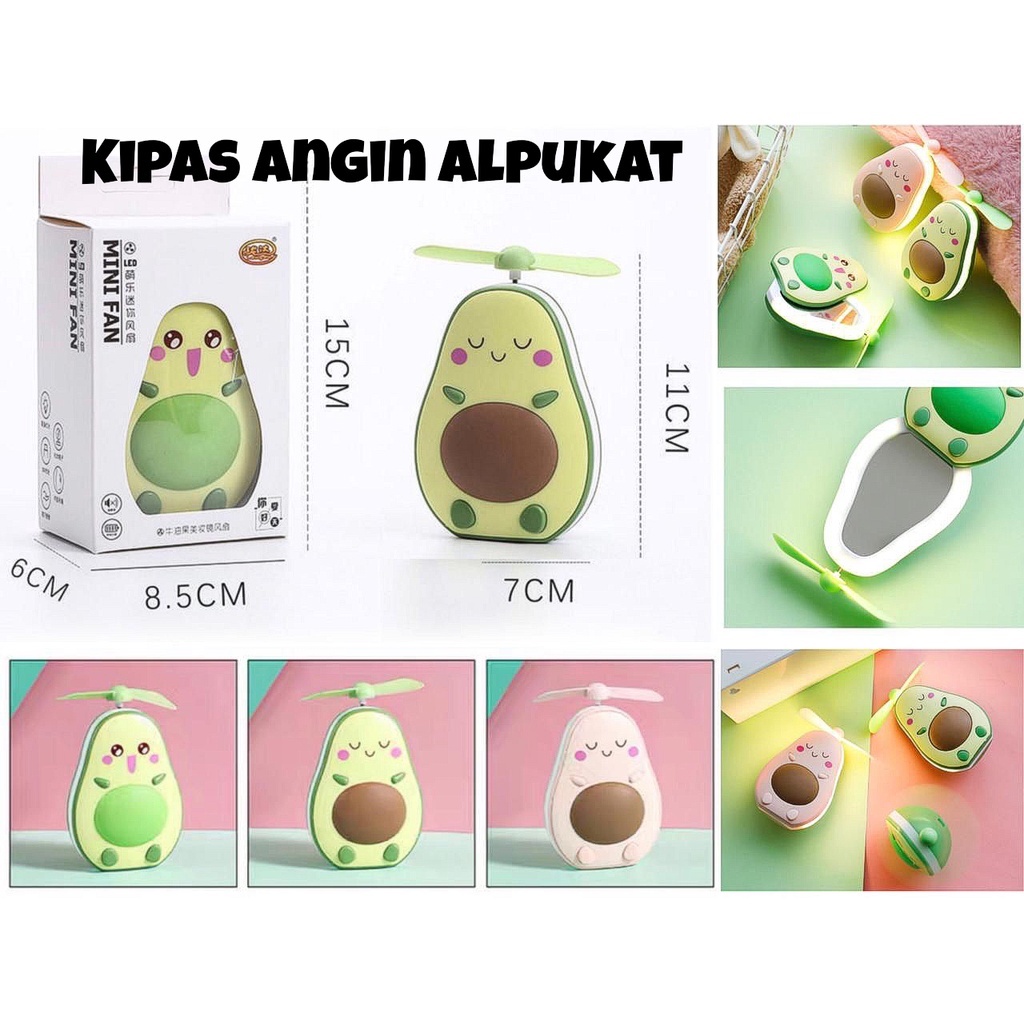 Kipas Angin Karakter Avocado / Kipas Angin 3in1 LED / Cermin Kipas / Kipas Lucu