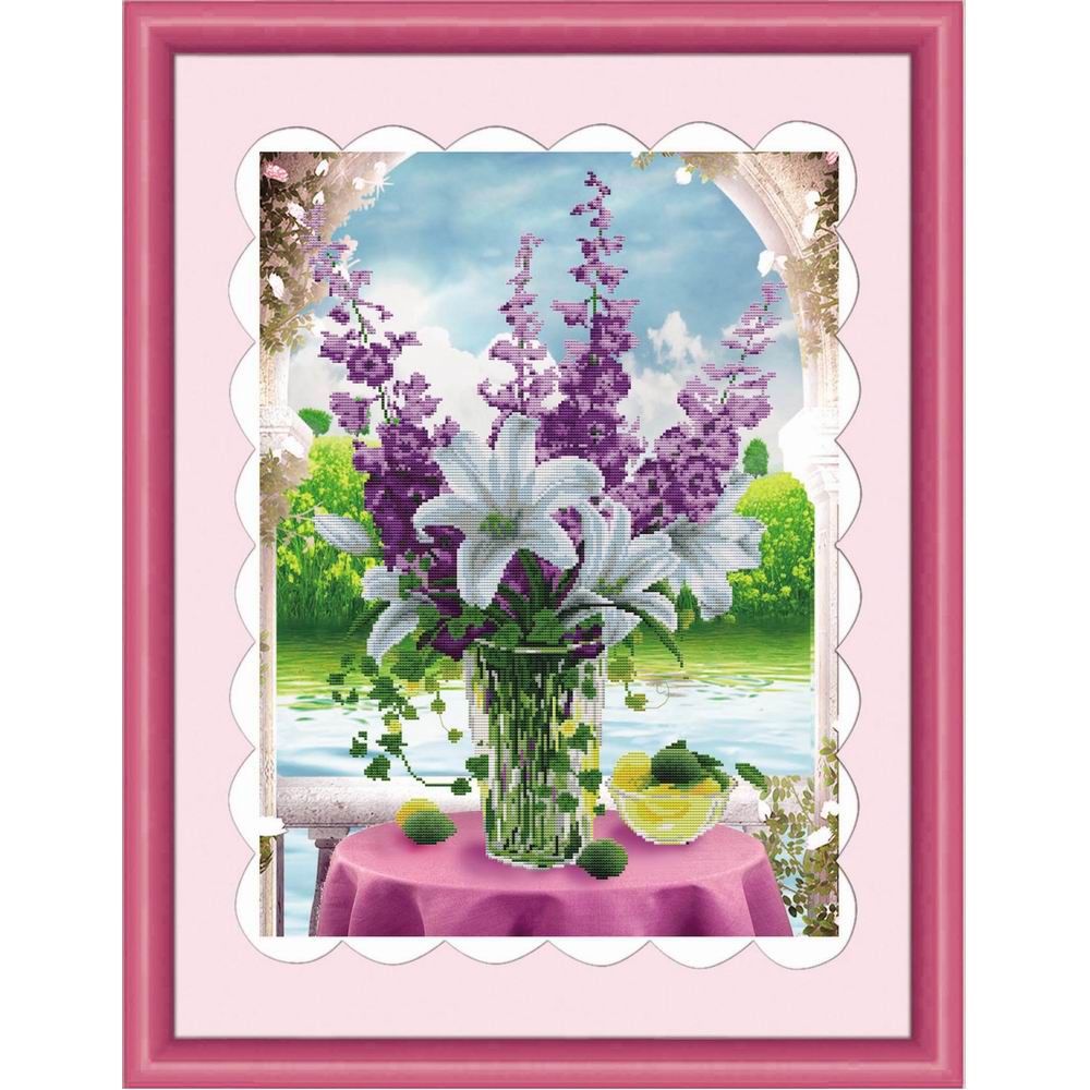 Paket DIY Craft Diamond Painting Y6031 Vas Bunga Lily Lavender