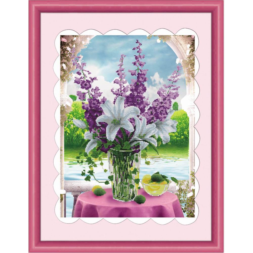 Paket DIY Craft Diamond Painting Y6031 Vas Bunga Lily Lavender