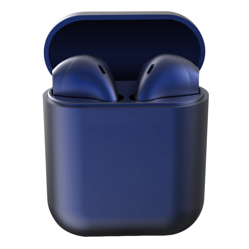 Earphone Bluetooth i12 TWS Wireless Headset Bluetooth Earbuds Matte Macaron Android-biru laut
