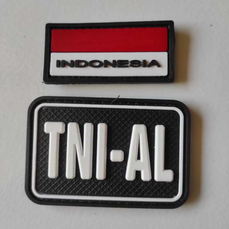 patch rubber logo TNI AL tulisan putih + bendera indonesia kecil satu set/rubber patch tni/karet