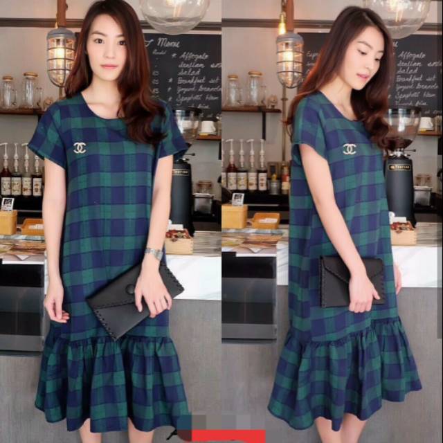 Pakain wanita , dress kotak canel import