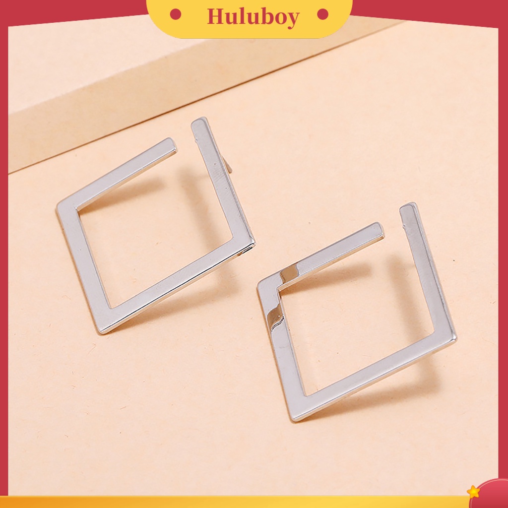 Hu Hu Hu Hu Hu Alat Bantu Pasang Kacamata♡ 1 Pasang Anting Stud Bentuk Persegi Geometris Model Terbuka Bahan Alloy Untuk Wanita