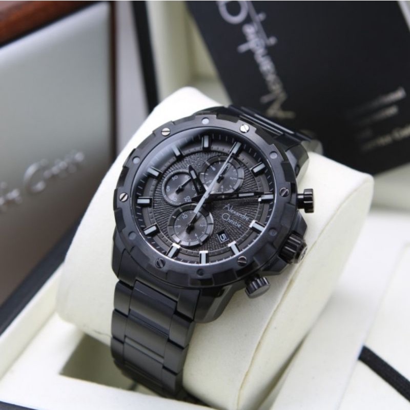 jam tangan pria original alexandre christieAC 6602MC ALL BLACK