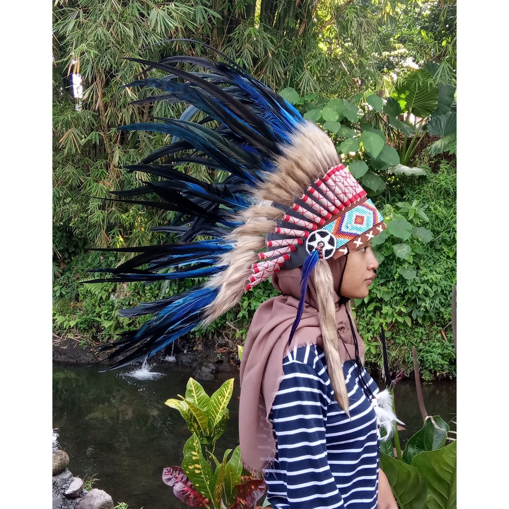 warbonnet/topi indian/topi carnaval, pesta /topi bulu ayam