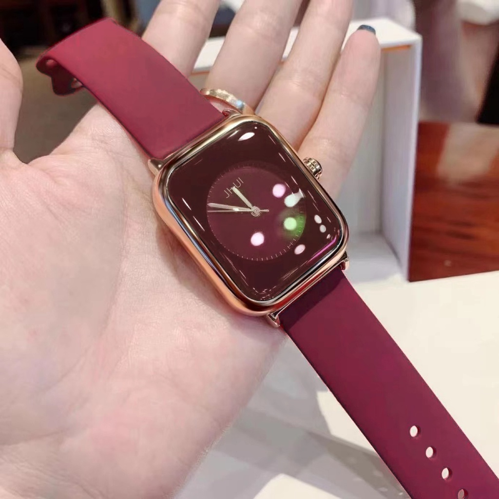 Jam Tangan Wanita Kekinian Strap Pu Dial Kotak Fashion Import-55-5 Merah Tua