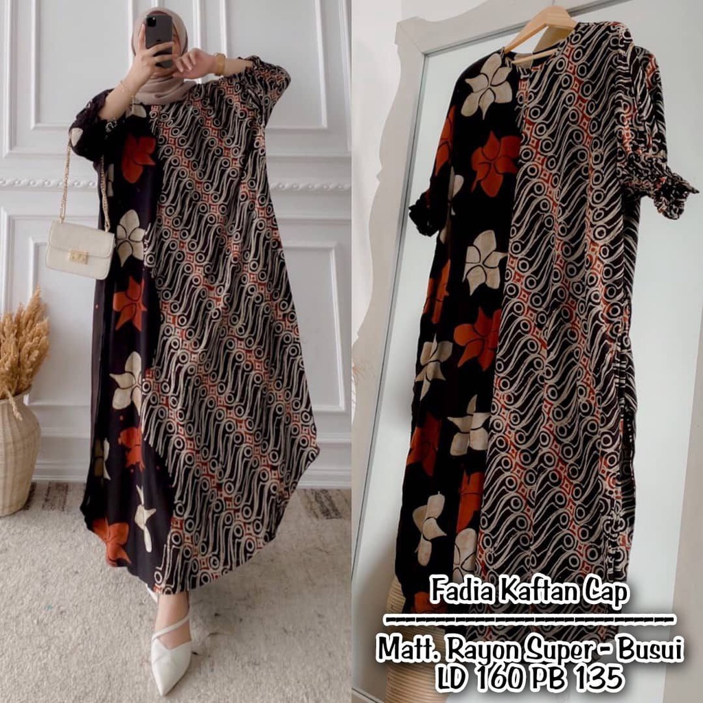 Kaftan Batik Cap Canting Size Jombo XXXXL Motif Batik Cap Tulis Encim Warna Soft Busui Resleting Ray