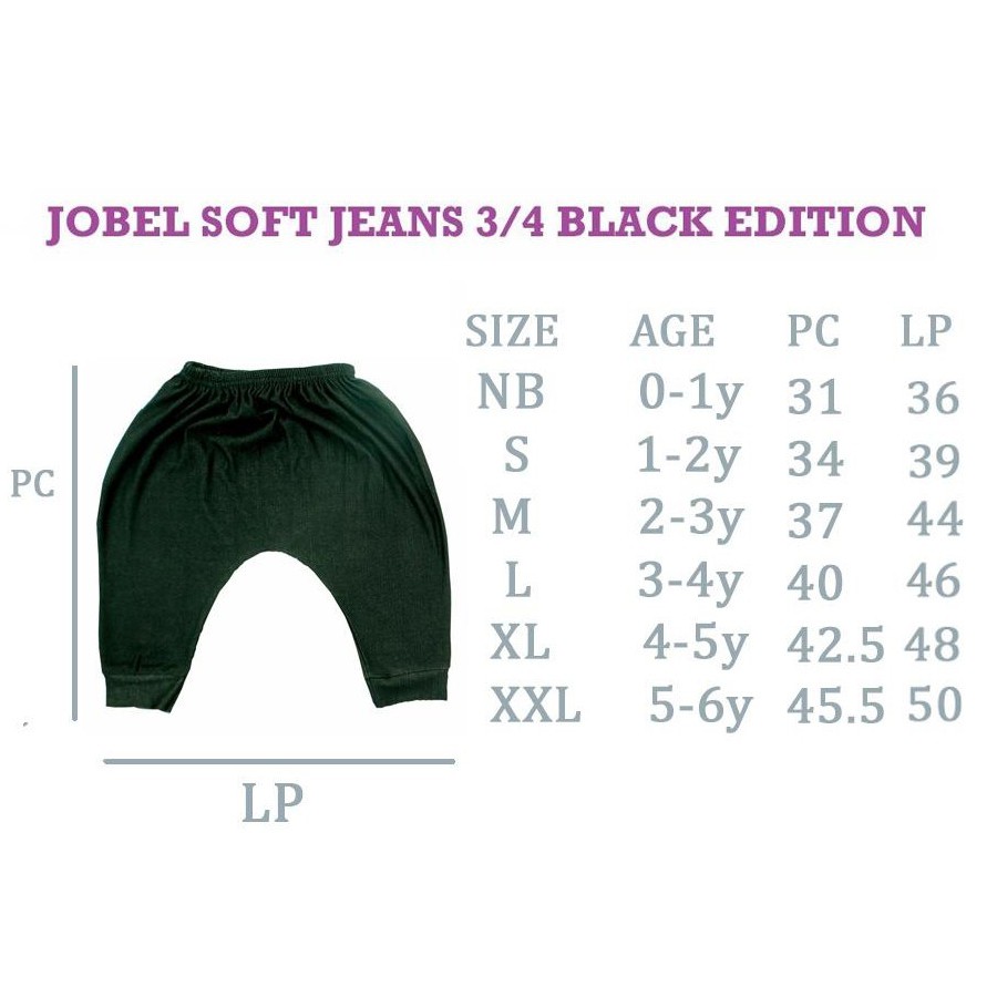 Jobel Soft Jeans 3/4 Black edition Girl 3pcs Celana Pendek Anak Perempuan