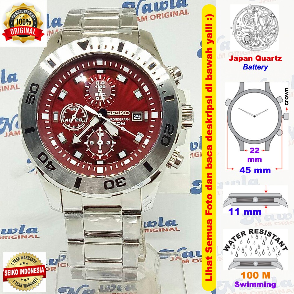 Seiko Quartz SNDE15P1 Chronograph Maroon Dial | Jam Pria SNDE15