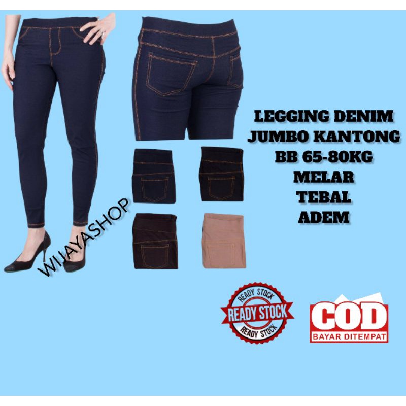 Legging Denim Panjang Wanita Jumbo Max BB 80kg