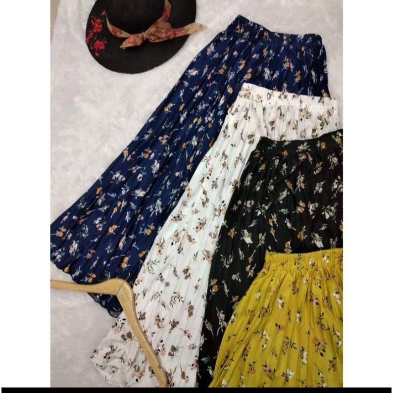 Rok Plisket Import Motif Bunga