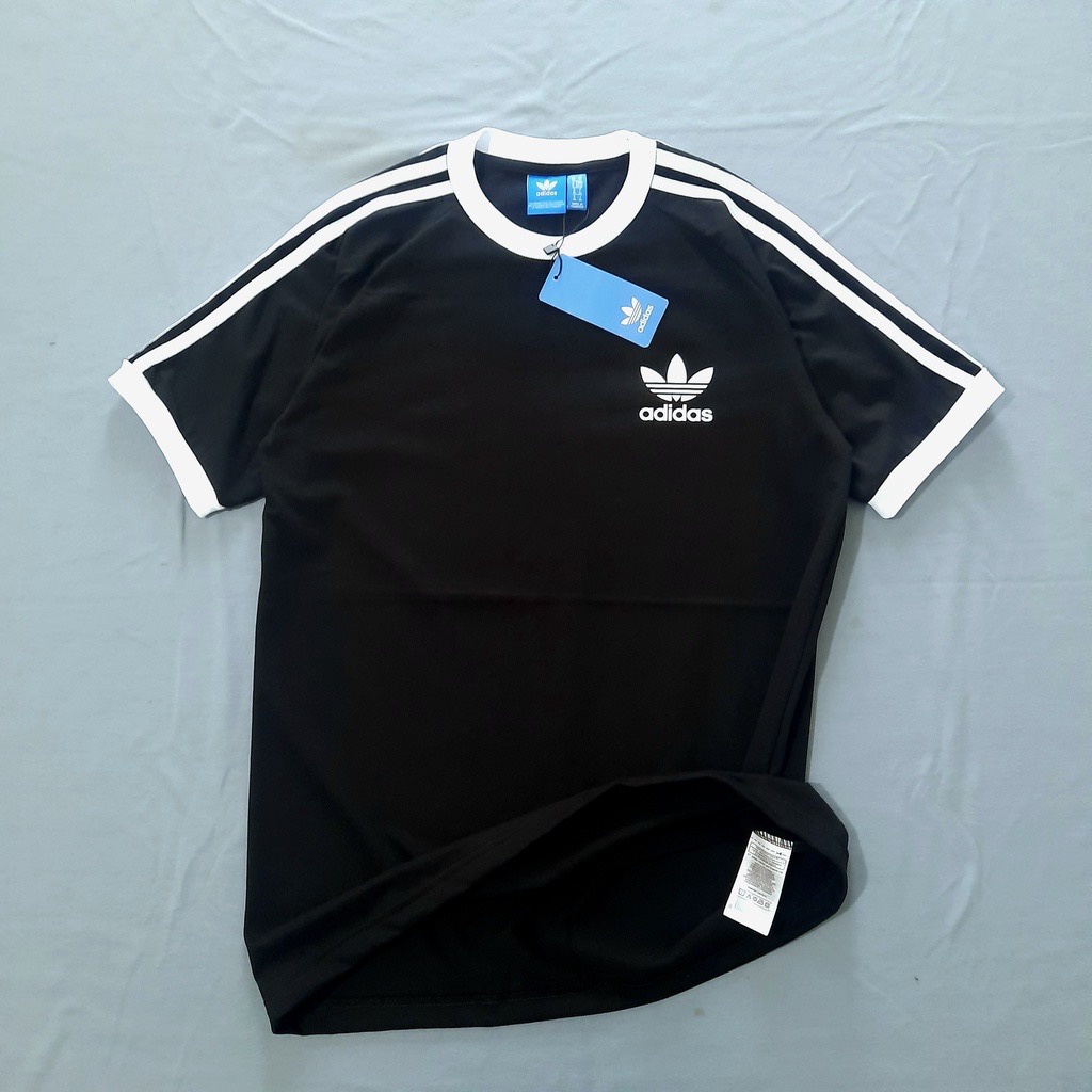 Kaos Adidas Logo Bordir Basic Original Premium // T-SHIRT ADIDAS LOGO BORDIR HITAM LIST PUTIH PREMIUM // Baju Kaos Adidas Pria Wanita Terbaru Distro Murah / KAOS COD / PROMO GRATIS ONGKIR