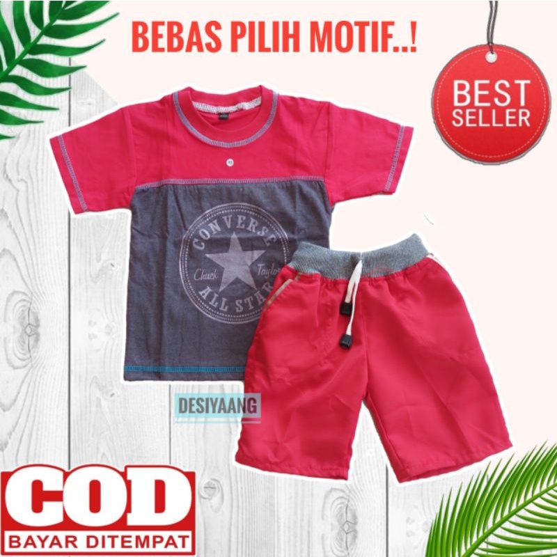 SET ANAK Laki Laki KAOS Oblong Two Tone DAN CELANA Pendek RIB MOTIF Size S Usia 3-4  Tahun