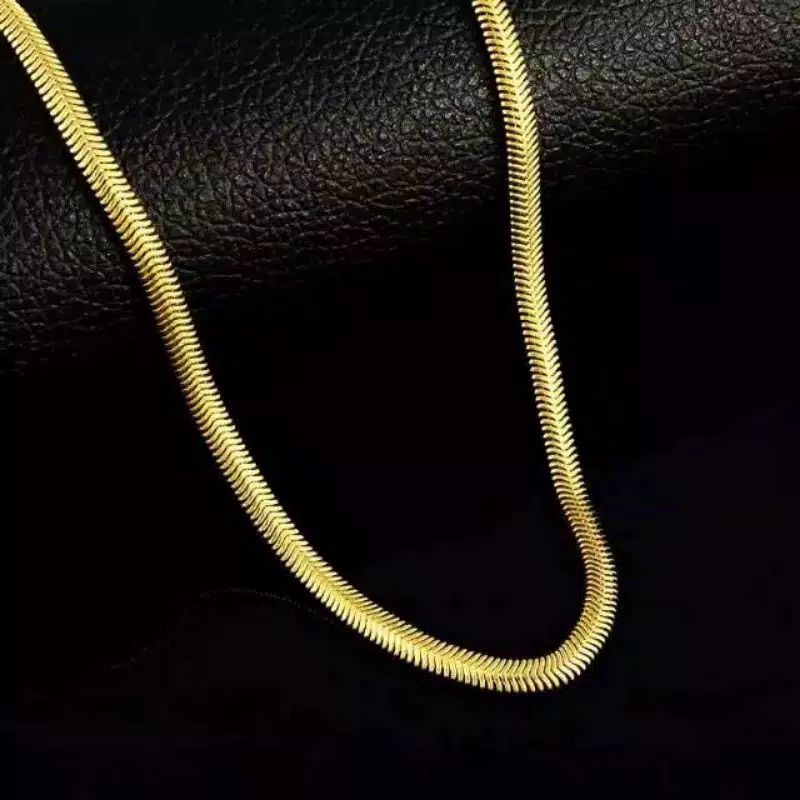 Kalung Titanium Model Ular Minyak pipih warna Silver dan Gold Pria-wanita