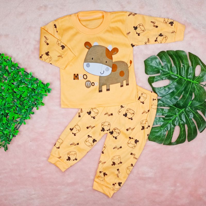 Ss#8001 Piyama Anak Size 2-10bulan Gambar Moo / Setelan Anak Lengan Panjang / Pakaian Bayi