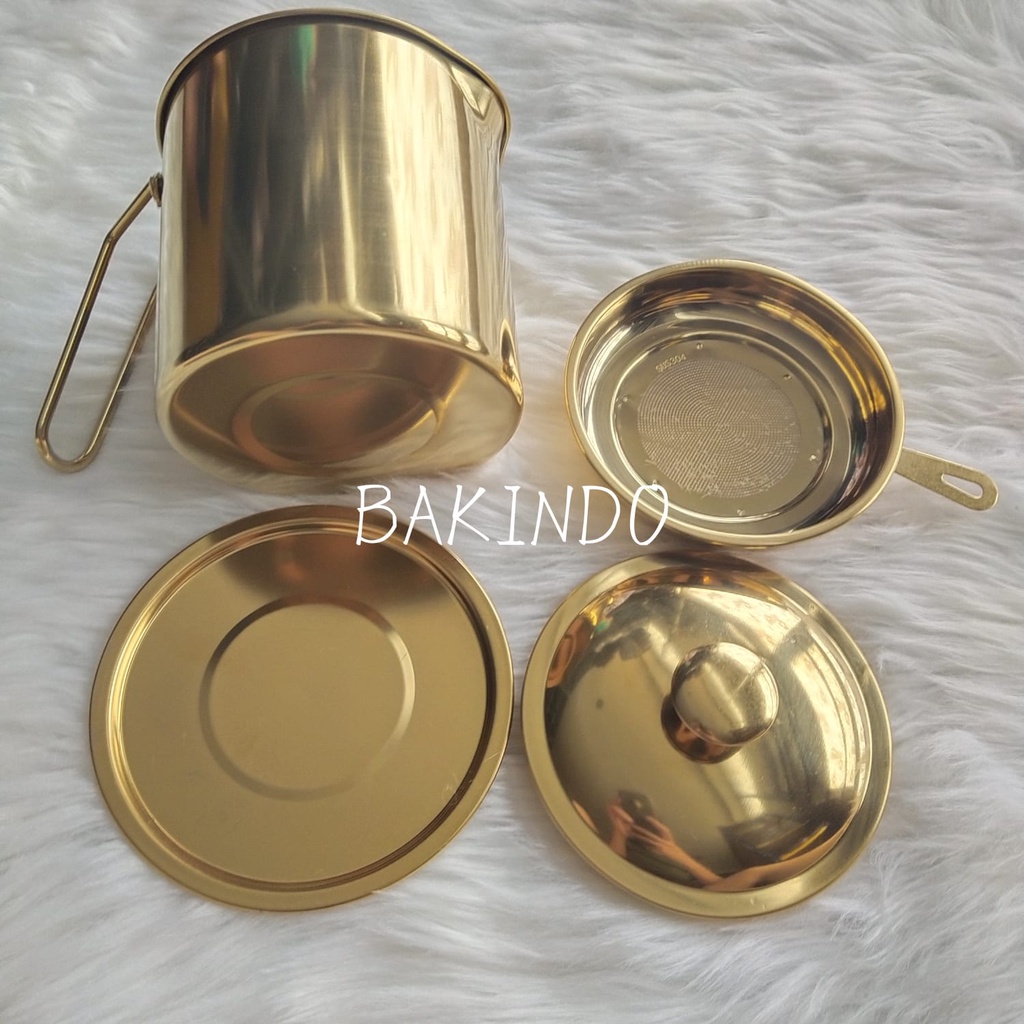 Kingsbakeware Oil Pot Wadah Penyaring Minyak Stainless Steel Gold 1,4 Liter