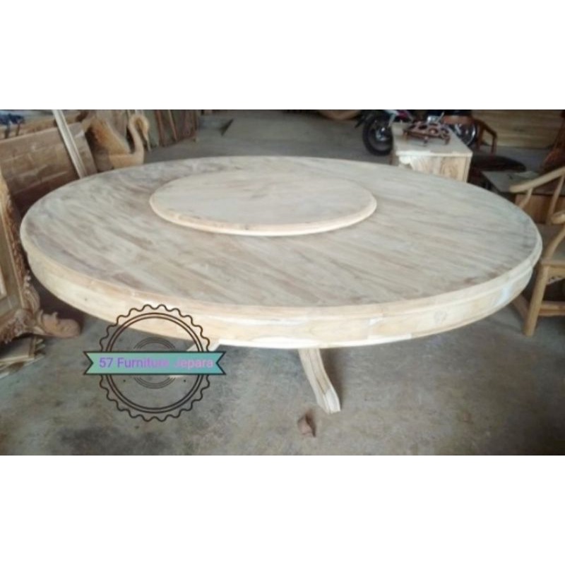 Meja Makan Putar Kayu Jati - Meja Makan Keluarga Bulat Besar - Mentahan