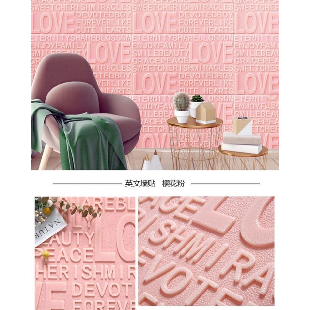 wallpaper sticker foam permukaan timbul motif love pink