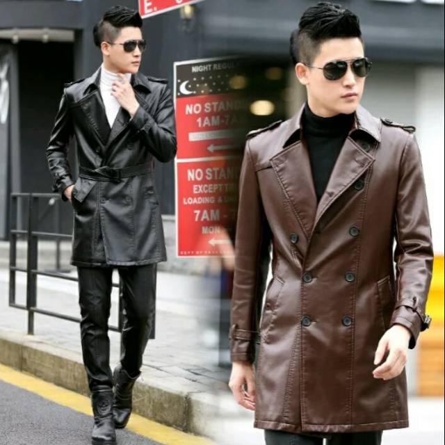 Long coat pria terbaru kulit sintetis kualitas premium
