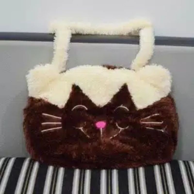 tas selempang neko tas selempang bulu boneka kucing cat besar 45cm x 35cm