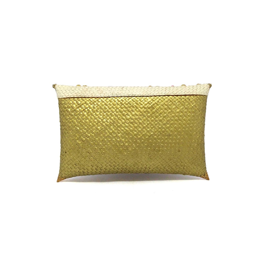 Putra Sukapura Clutch Pesta Anyaman Pandan Eksklusif Gold Rose Dompet Wanita