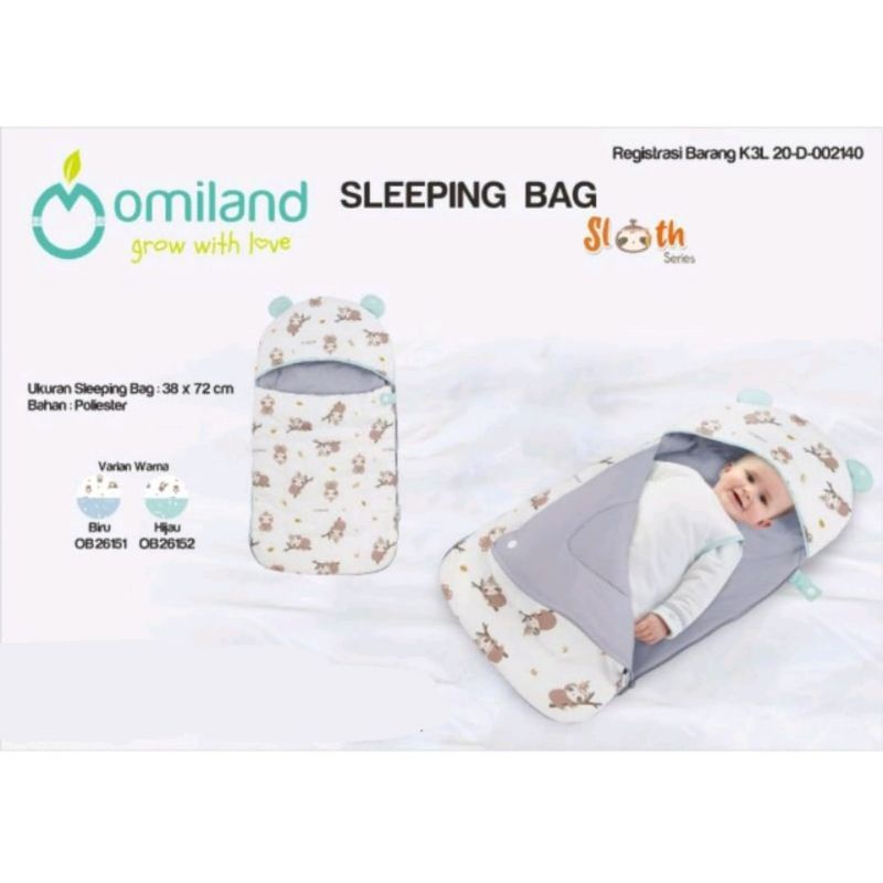 Omiland Sleeping Bag Selimut Topi Kantong Tidur Bayi Lembut &amp; Hangat Sloth Series - OB26151-2