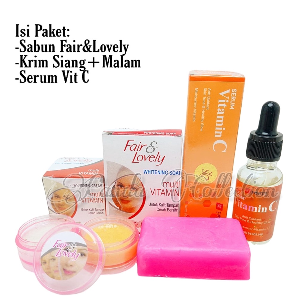 3in1 Paket Kecantikan Wanita/Sabun Cuci Muka+Pelembab Siang dan Malam Fair&Lovely+Serum Vitamin C
