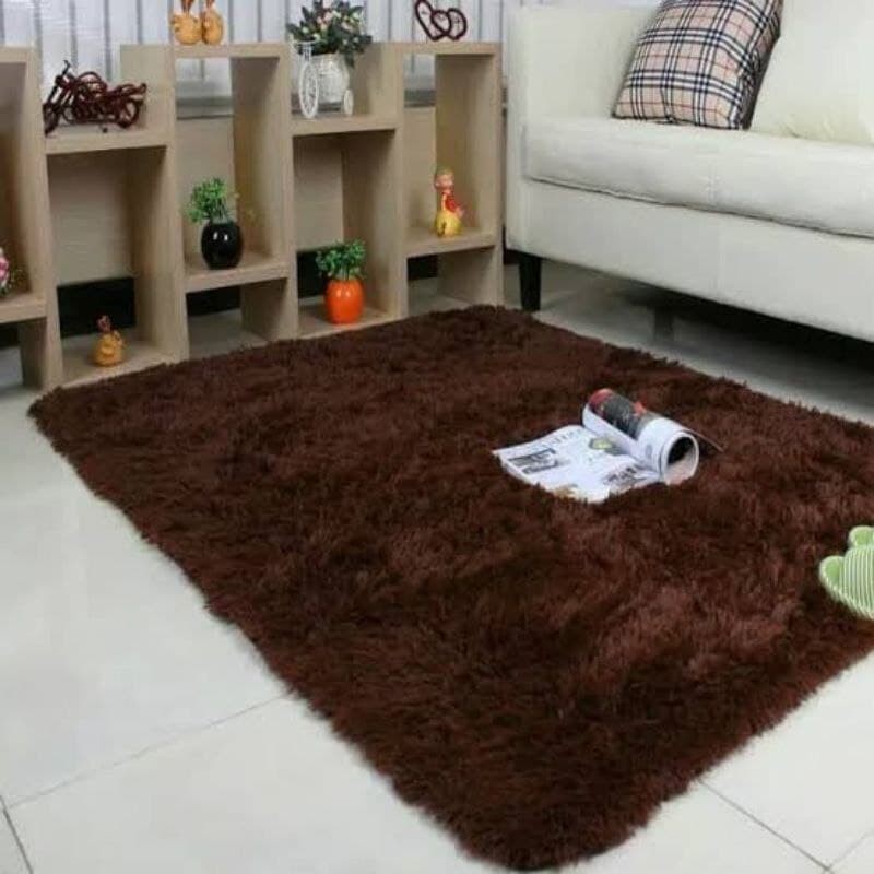 [DOUBLE SIZE] Karpet Bulu Tebal 7cm ukuran 150CMX200CM Karpet Lantai Bulu Rasfur Kasur kamar Tidur-coklat kopi