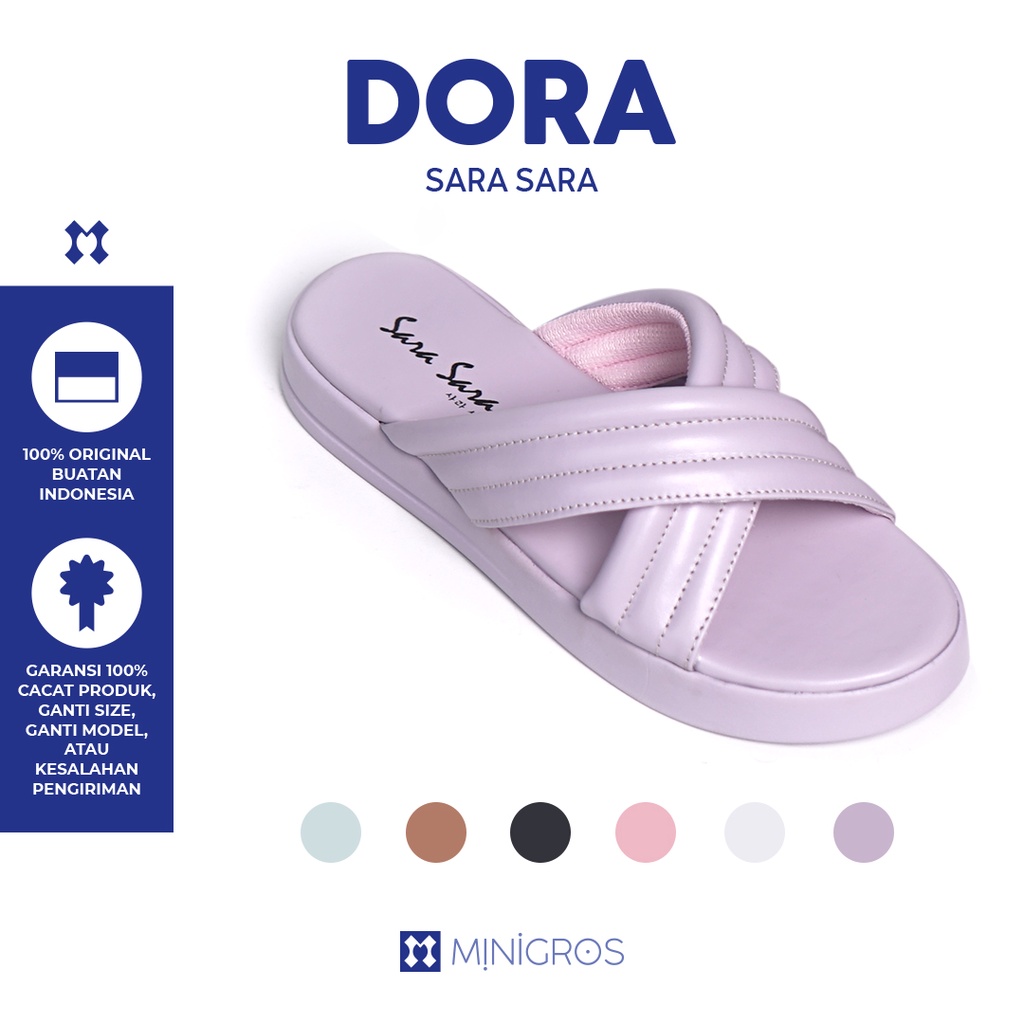 Sara Sara DORA Sandal Slop Wanita Kekinian Sendal Wedges Platform Cewek Ban Dua Silang Tanpa Hak Terbaru