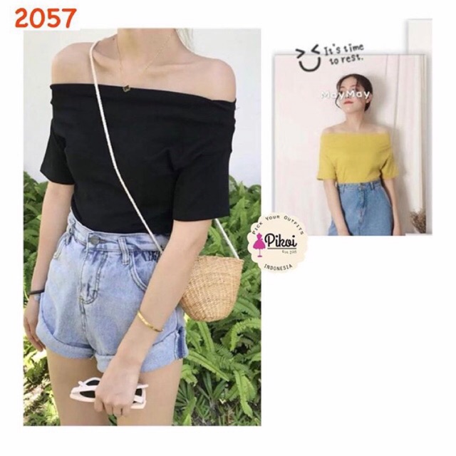 Blouse hitam murah / blouse sabrina cantik / blouse cut off lucu / blouse katun cantik murah / 2057