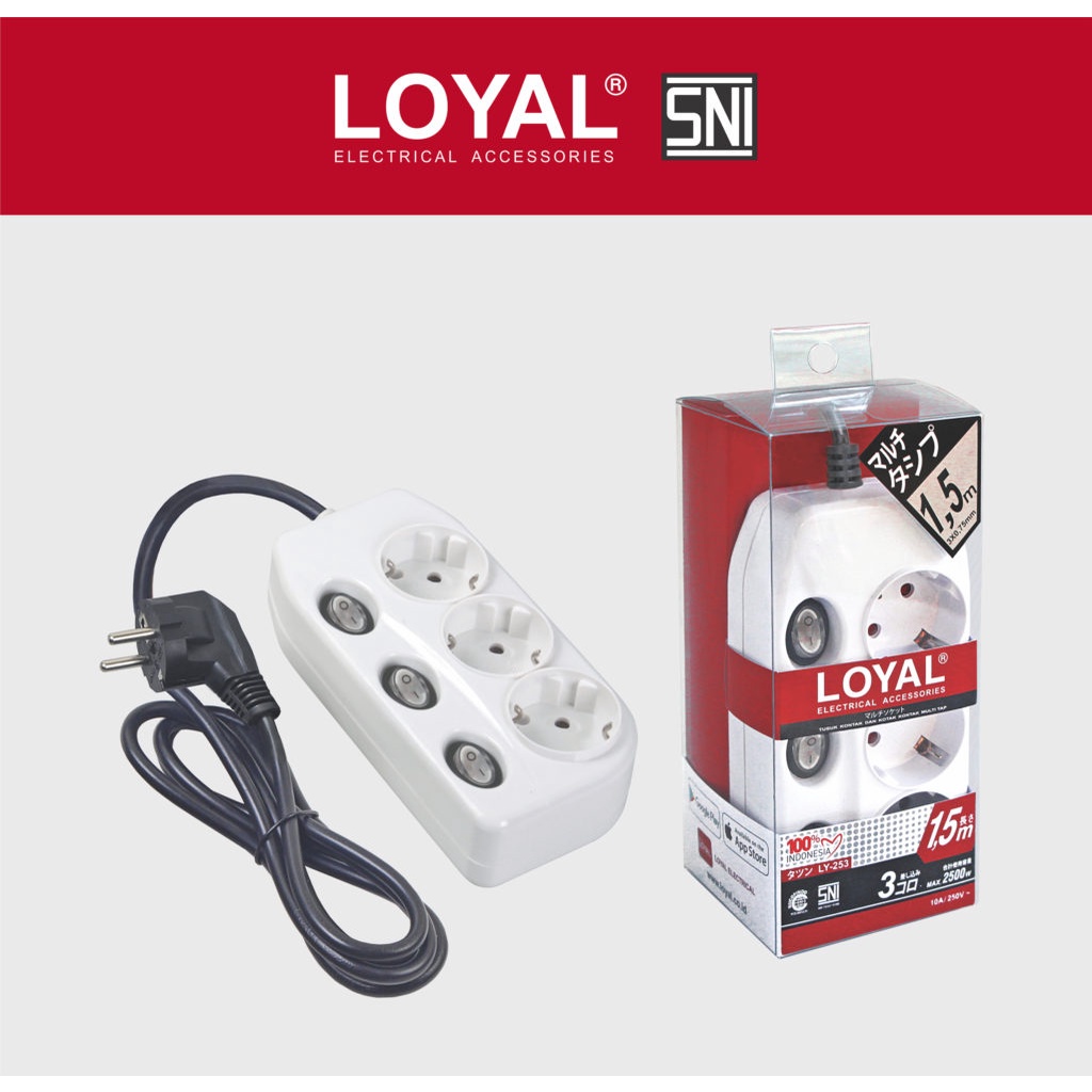 LOYAL LY-253  Extension Socket Multi - Tap 3 / Sambungan Kabel 3 Lubang Dengan Saklar / Stop Kontak 3 Lubang Dengan Saklar / Sambungan Kabel 4 Lubang Dengan Saklar / Stop Kontak 4 Lubang Dengan Saklar / Sambungan Kabel 6 Lubang Dengan Saklar