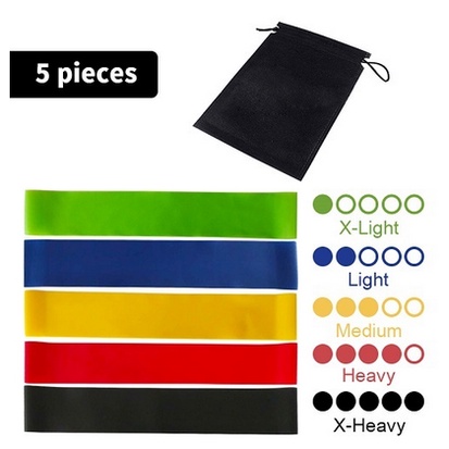 Karet Olahraga / Resistance Band Fitness Bahan Lateks Latex Band Gym Yoga Pilates  Karet Kaki Paha Elastis-5 in 1(Tas + manual)
