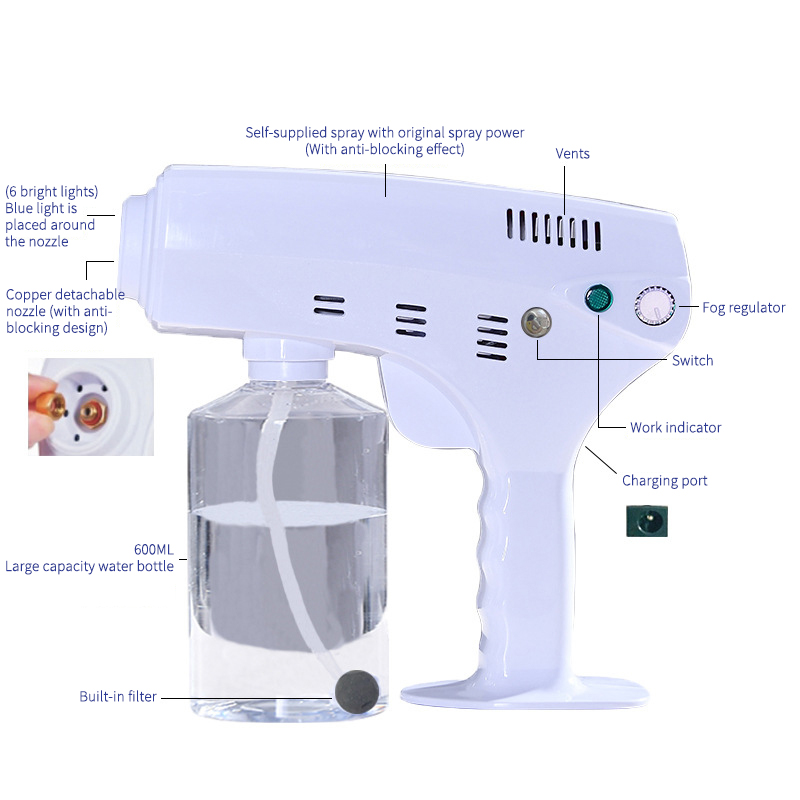 Wireless Nano Steam Gun Spray Disinfektan Rechargeable Portable Disinfection 300ml/600ml/800ml