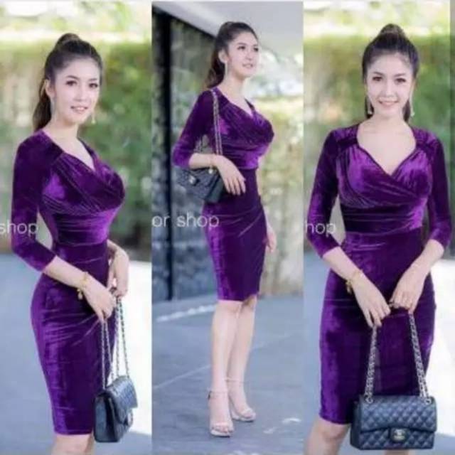 MALIKA DRESS MIDI BLUDRU/VELVET 786