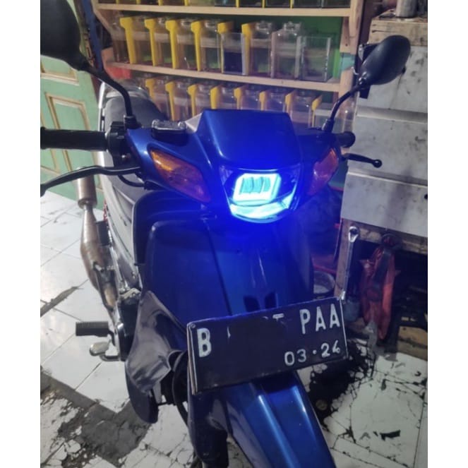 LAMPU TEMBAK SOROT KOTAK BULAT LED DAYMAKER 3 MATA ANGEL EYE MOTOR MOBIL